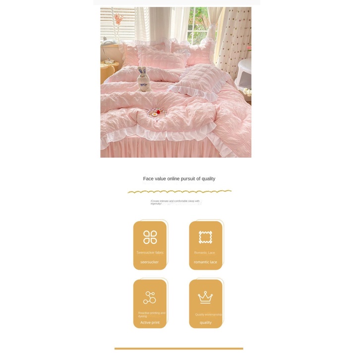 Internet Hot Seersucker Four-Piece of Bed Skirt Spring and Summer Korean Princess Style Girlish Heart Duvet Cover Bedspread Bedding