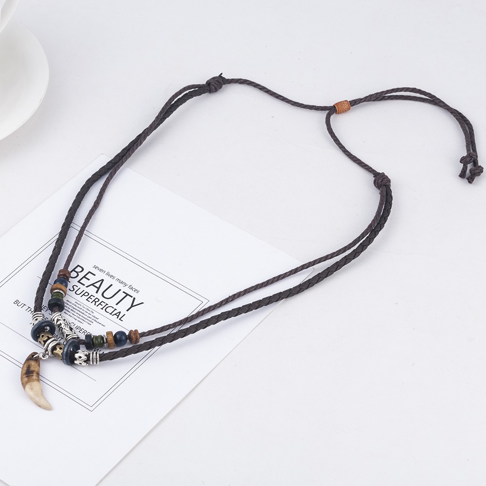 【COD】Dây chuyền hai lớp mặt hình chiếc răng phong cách vintage boho dành cho nam