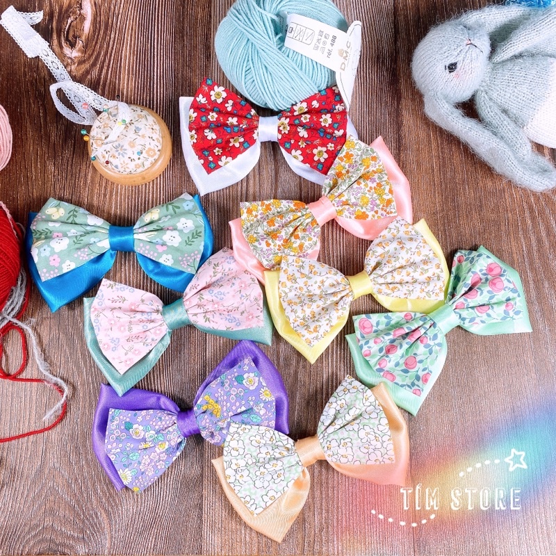 Kẹp tóc nơ hoa phối satin handmade cao cấp TÍM  STORE phụ kiện búi tóc nữ phong cách hàn quốc