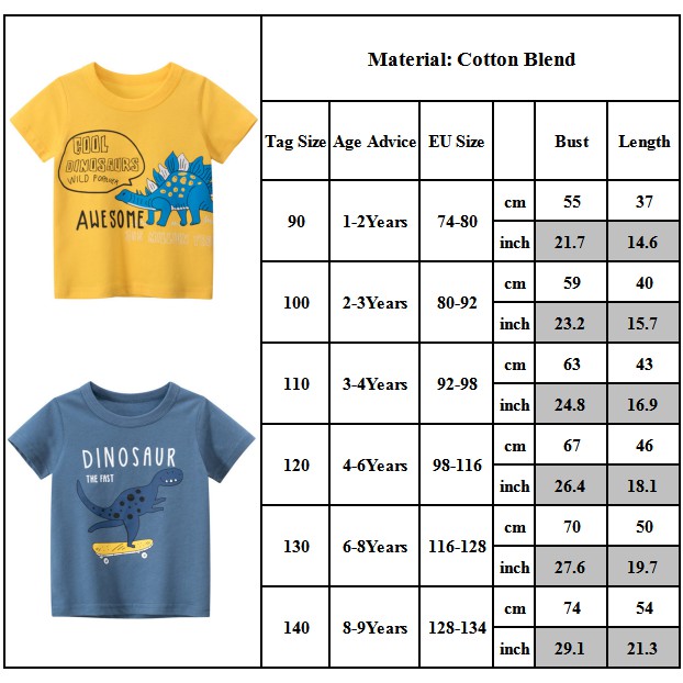 Quần áo trẻ em Bé trai Cô gái Áo thời trang Phim hoạt hình Khủng long in Bông tay ngắn