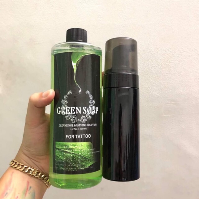 Nước rửa hình xăm Green Soap, tặng kèm bình tạo bọt đen cool ngầu