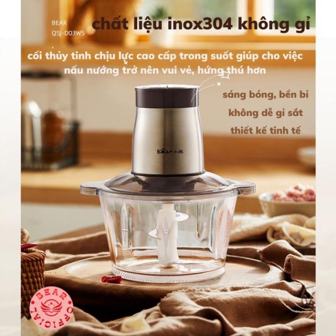 Máy Xay Thịt Mini Đa Năng Bear 2L QSJ D03W5 , Cối Xay Thực Phẩm, tỏi ớt, chả cá gia đình, cao cấp chính hãng_BH 18 tháng