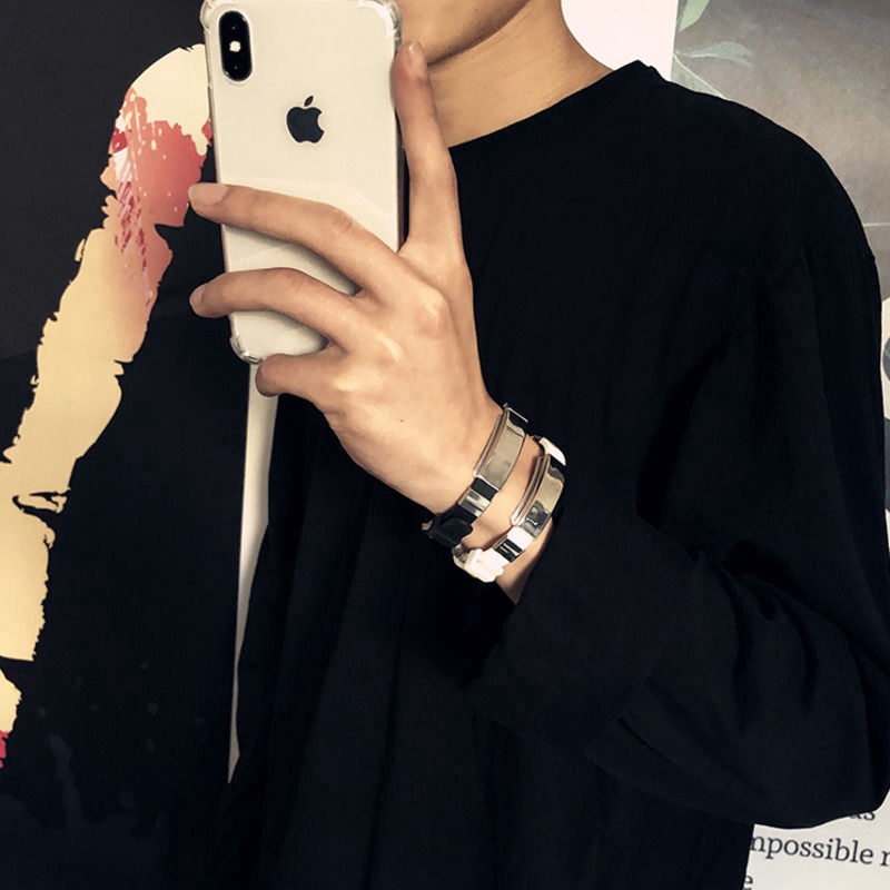 Vòng tay silicon phối mặt thép titan thời trang sành điệu