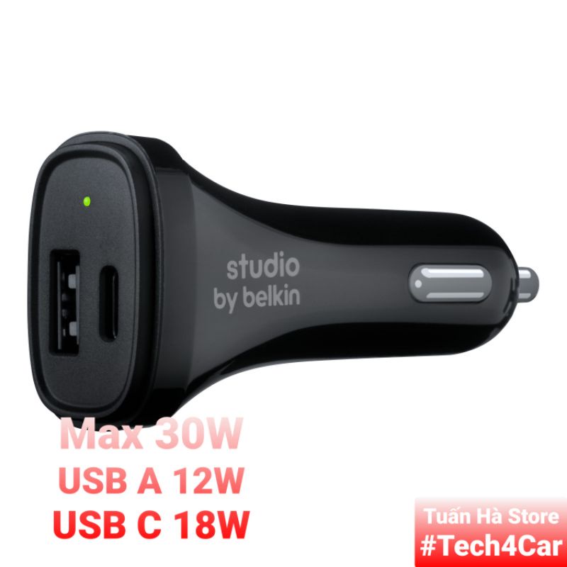 Tẩu sạc nhanh ô tô xe hơi 2 cổng Belkin 32W 30W PD 20W 18W USB A 12W cho IP  X 11 12 13 S20 S21 Tuấn Hà Store