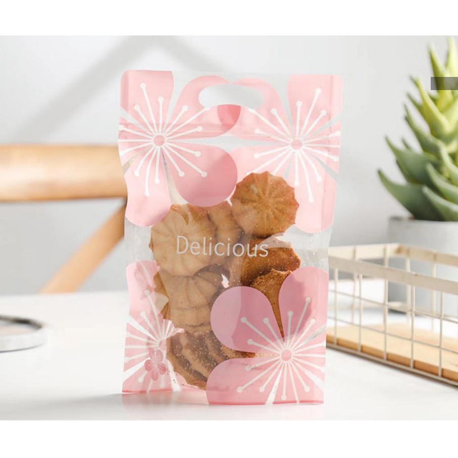 Túi Zip Nilon đựng Bánh Kẹo hình hoa anh đào hoa Cúc hay sọc trắng (set 50c)