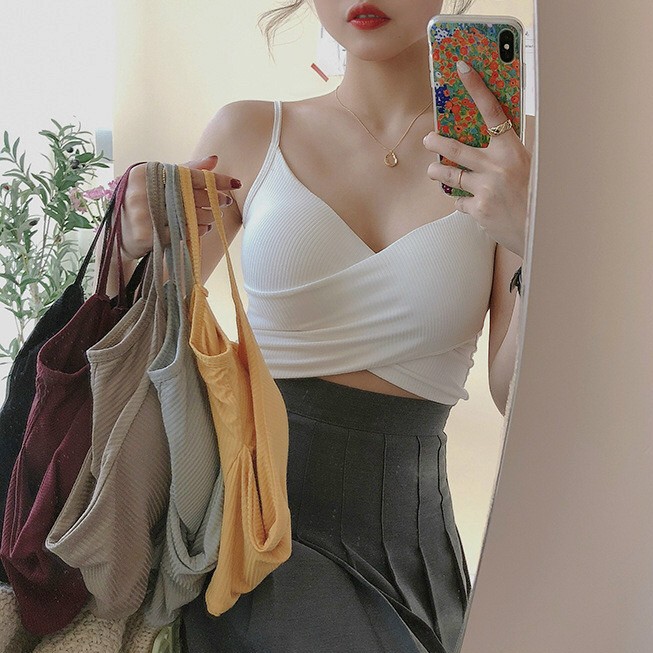 Áo 2 dây nữ chéo trước có mút đệm - áo croptop 2 dây  - Br15 | BigBuy360 - bigbuy360.vn