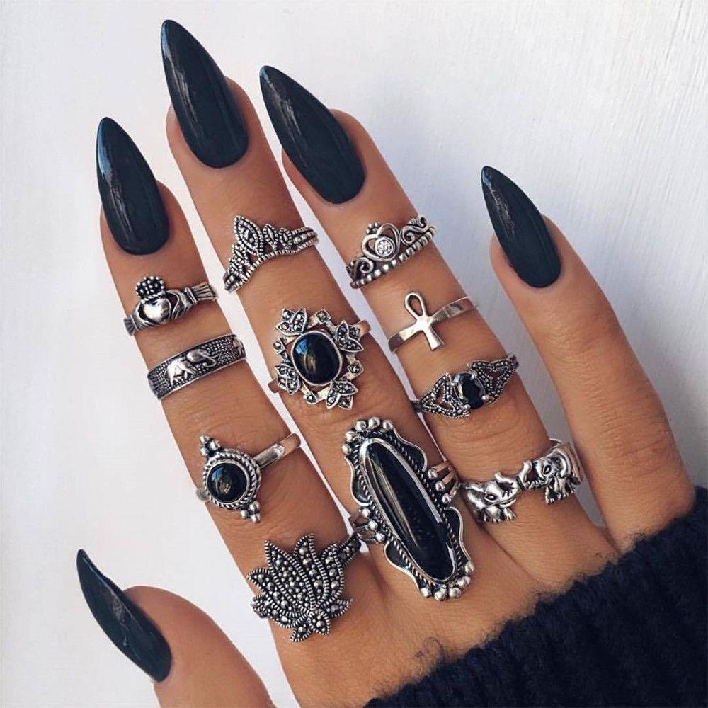 ROSE Set 11 Nhẫn Đeo Đốt Ngón Tay Nhiều Kiểu Phong Cách Gothic