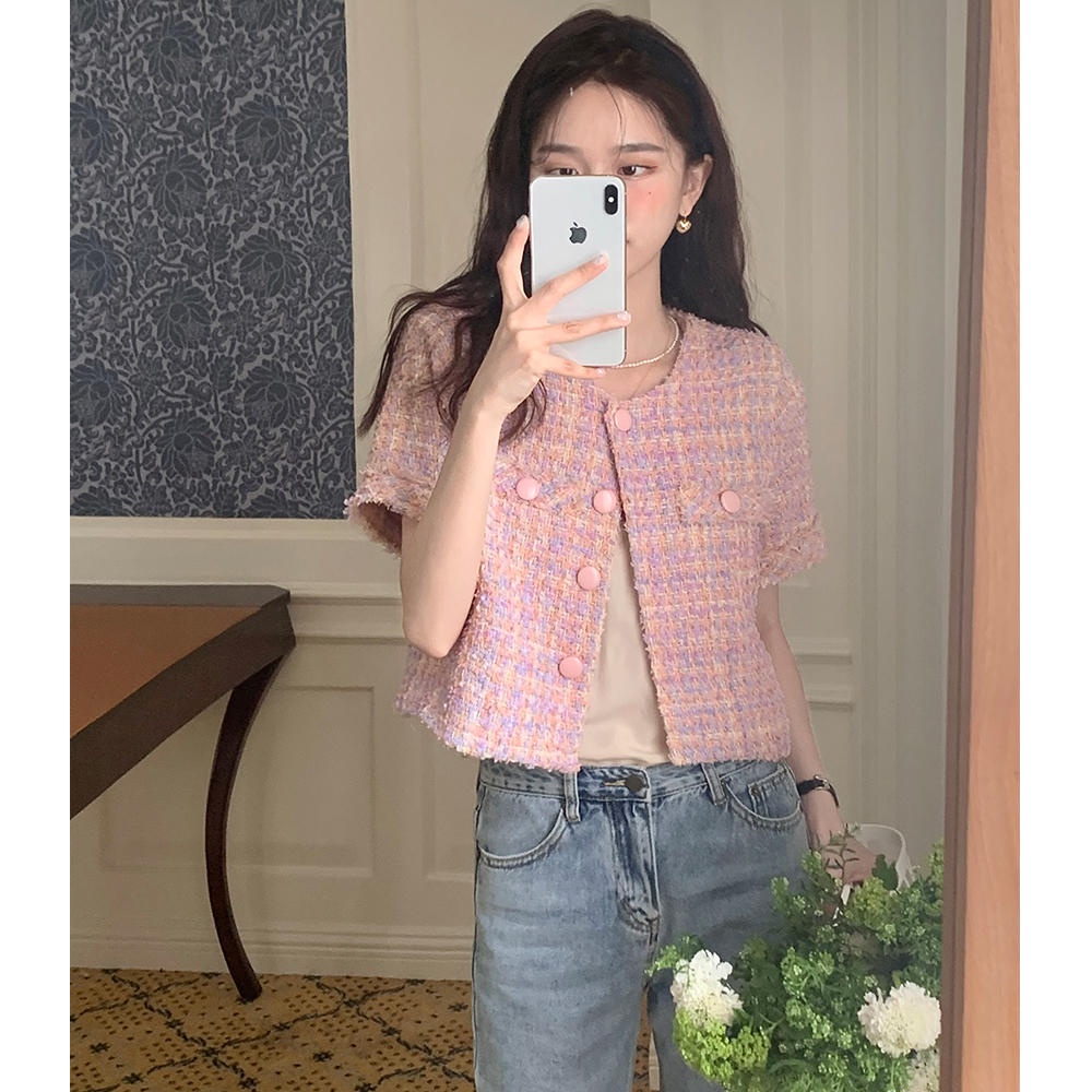 Áo Khoác Vải Tweed Ngắn Tay Thời Trang Retro Thanh Lịch 50773