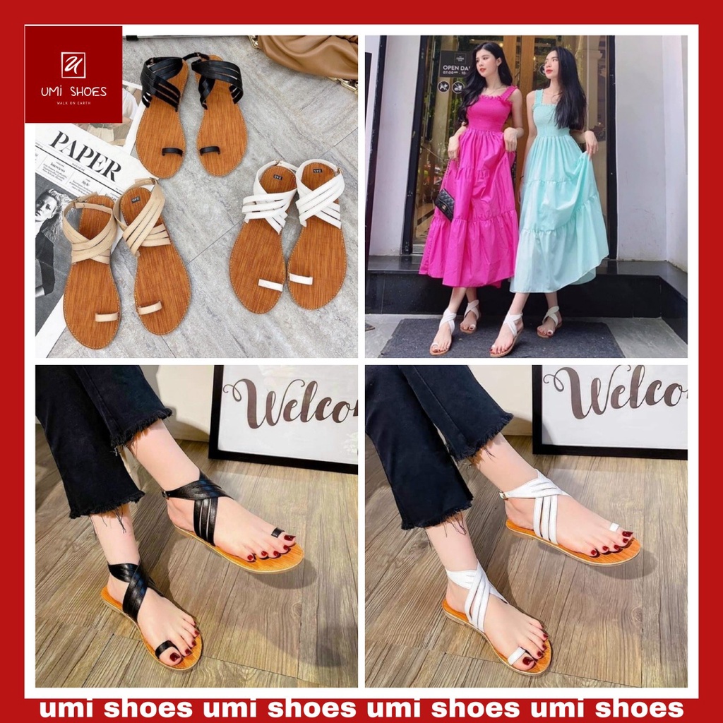 Giày Sandal nữ đế bệt chiến binh xỏ ngón tông kẹp dây mảnh gọn quai chéo hot mùa hè đi biển đi chơi đi học mũi tròn mới