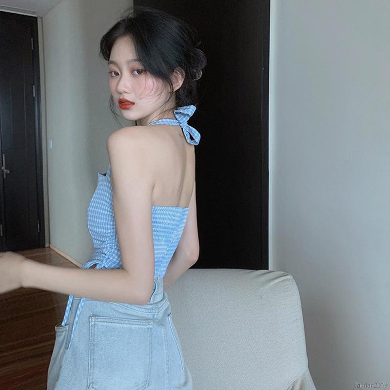 Áo Hai Dây Dáng Ôm Họa Tiết Sọc Caro Gợi Cảm Sành Điệu Cho Nữ