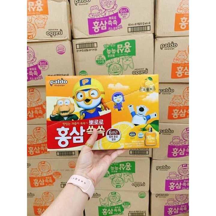 Nước Hồng Sâm Trẻ Em Pororo Hàn Quốc 1 Hộp 10 Túi