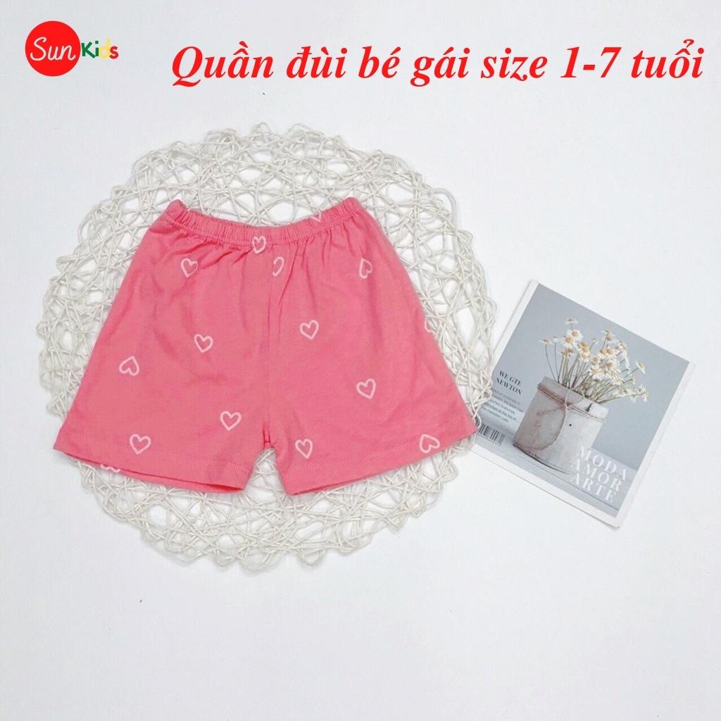 Quần đùi bé gái SUNKIDS, quần đùi cho bé chất cotton mềm mát, size 1-7 tuổi, nhiều màu