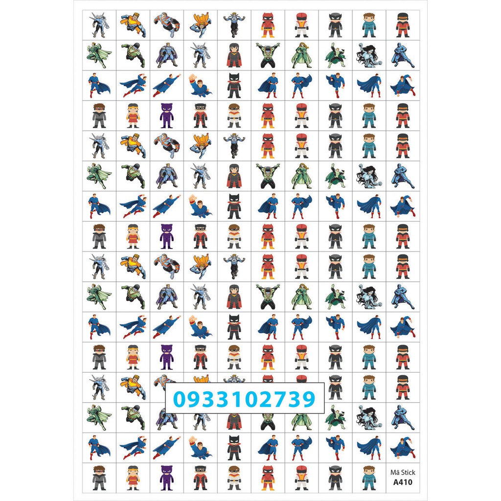 Sticker khen thưởng SIÊU NHÂN 7k/ tờ A4 - 159 Stick - SP10