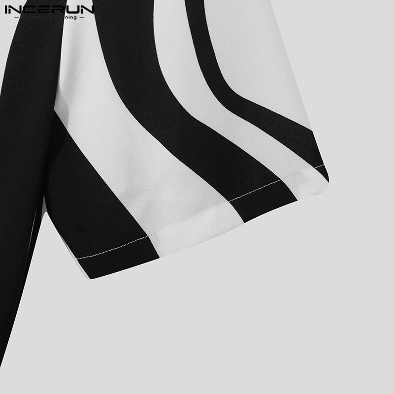 Áo sơ mi INCERUN tay lửng họa tiết kẻ sọc thời trang cho nam