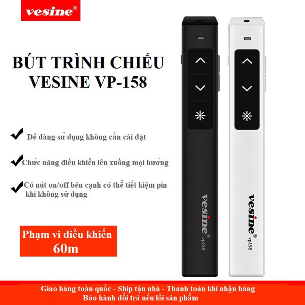 Bút trình chiếu Vesine VP158 - Hỗ trợ giảng dậy cực tốt - Bảo hành 12 tháng - Cam kết lỗi 1 đổi 1 [ Hàng chính hãng ]