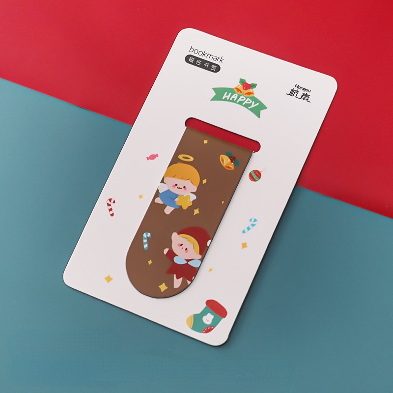 Bộ 4 Thẻ Đánh Dấu Trang Sách Hai Mặt Từ Tính Họa Tiết Giáng Sinh Dễ Thương Sáng Tạo Tinh Tế Dành Cho Học Sinh