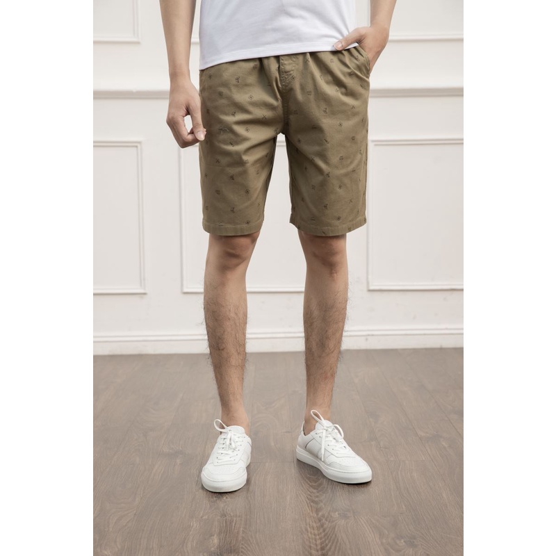 Quần short nam Kwin cạp chun vải kaki cotton mềm in họa tiết biển, 4 màu trung tính, phom suông nhẹ thoải mái - KSO012S1