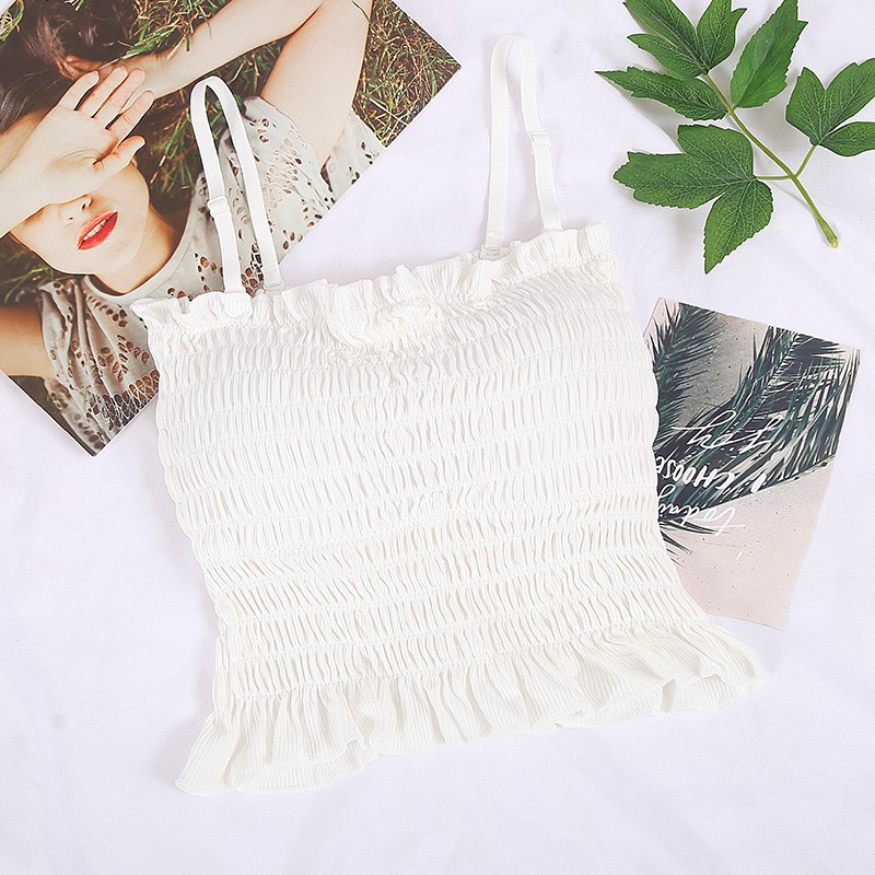 Áo Lót Nữ Croptop, Áo Bra Nhún 2 Dây Mút Mỏng Có Thể Tháo Rời - 6843