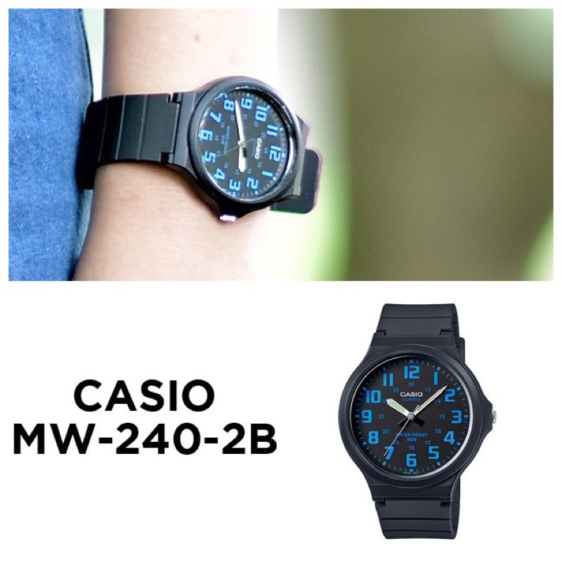 Đồng hồ nam dây nhựa Casio chính hãng Anh Khuê MW-240-2BVDF