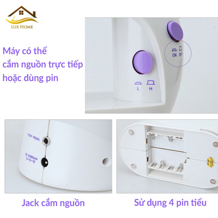 [FreeShip] Máy May Mini Gia Đình Cầm Tay - Máy Khâu Mini - Kèm 4 Suốt Chỉ + Mũi Kim Sơ Cua - Máy khâu dùng điện dùng pin