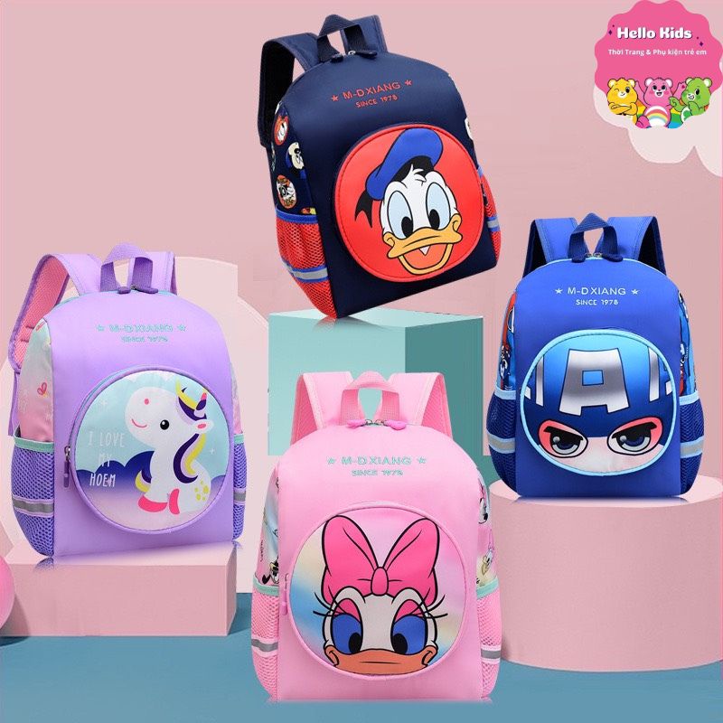 Balo trẻ em, ba lô đi học mẫu giáo mầm non siêu nhẹ Ngựa pony Công chúa Sư tử Caption Kỳ lân Unicorn Hello Kids