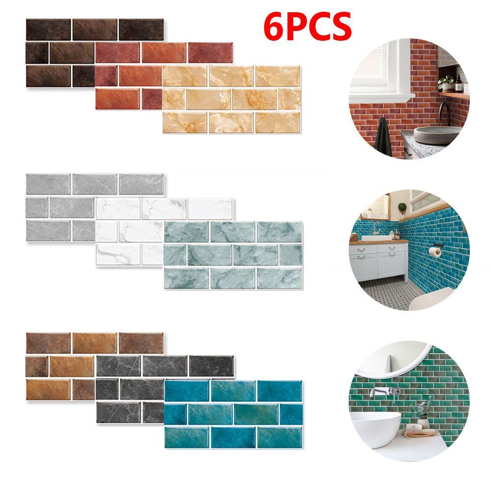 LET Set 6 Sticker Dán Tường Trang Trí|Giấy Dán Tường Giả Gạch Chống Thấm Nước / Dầu Mỡ Tiện Dụng Trang