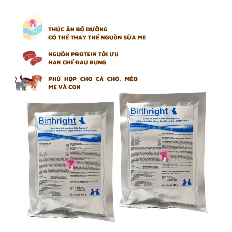 Thức ăn cho chó mèo - Birthright - Sữa bột thay thế sữa mẹ cho chó mèo con