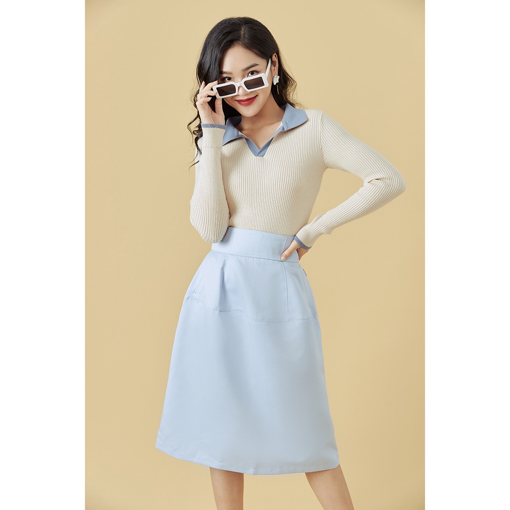 [Mã WABRAG99 giảm 10% đơn 99K] Áo len nữ dài tay phối cổ 20AGAIN, co giãn, tôn dáng ALA0061 | BigBuy360 - bigbuy360.vn