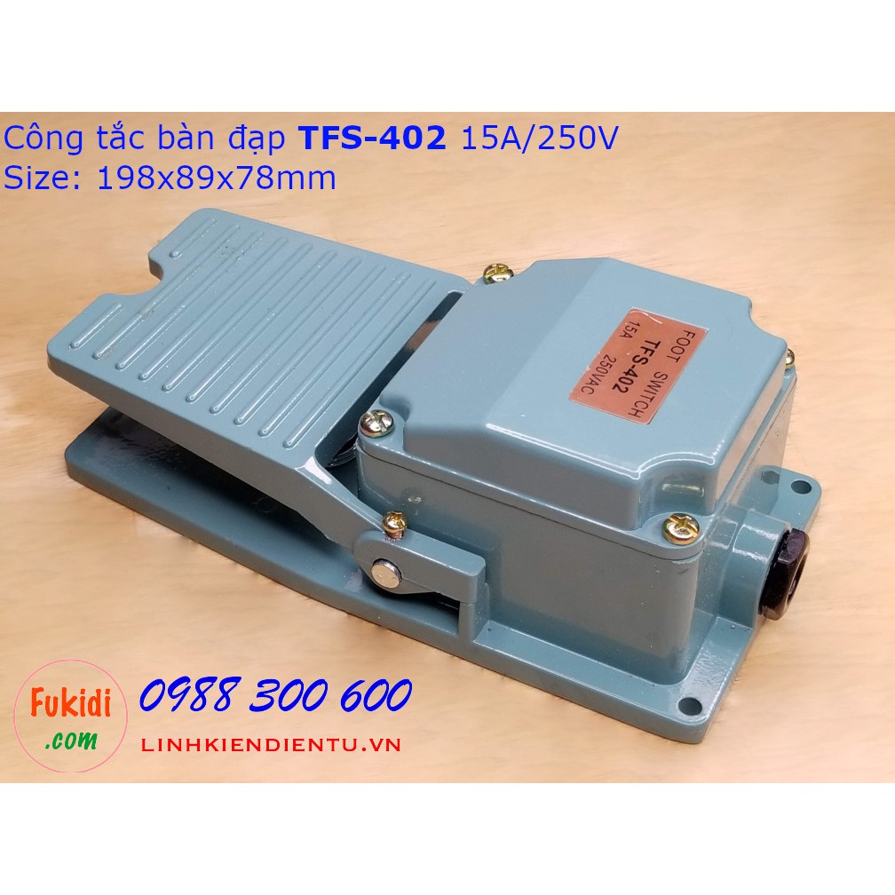 Công tắc bàn đạp TFS-402 15A/250V, vỏ nhôm, kích thước 198x98x78mm màu xanh