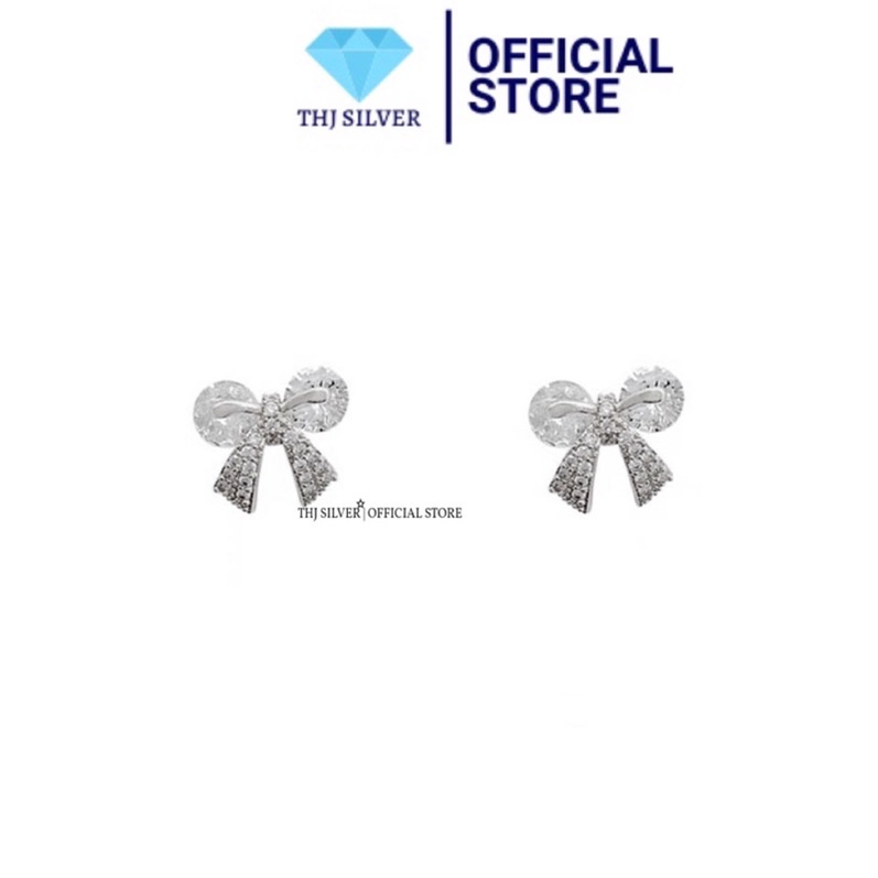 Bông tai nữ THJ - Bông tai nơ đá cách điệu nữ tính chuẩn bạc ta