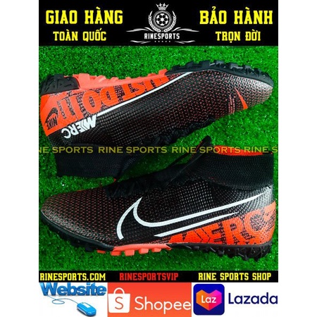 ĐÁ GIÀY BÓNG ĐÁ NHÂN TẠO (TF) Mercurial Vapor 13 pro đen cổ cao HÀNG SUPER THAILAND