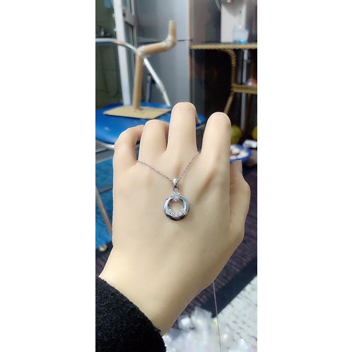 Mặt dây chuyền tròn nạm đá cz bạc thật phủ vàng trắng NGỌC MẬU