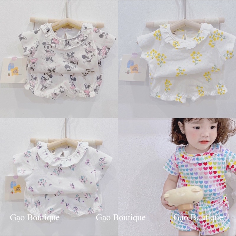 Bộ thun cotton diềm cổ cho bé gái 7-18kg