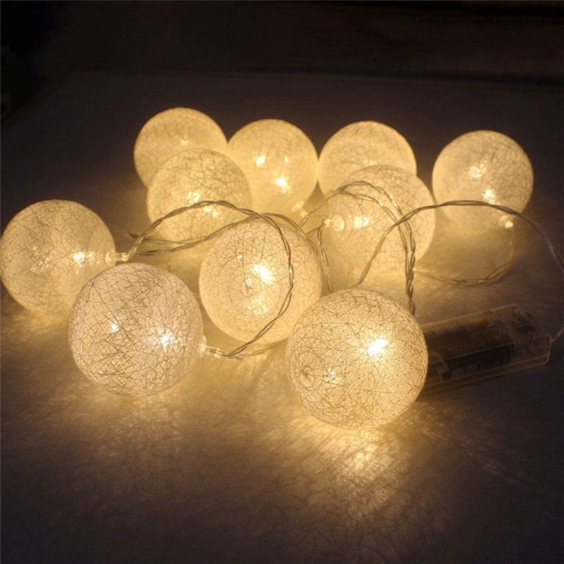 Dây Đèn Led Hình Quả Bóng Cotton 1M2M5M Chạy Bằng Pin Dùng Trang Trí Tiệc Cưới/Giáng Sinh