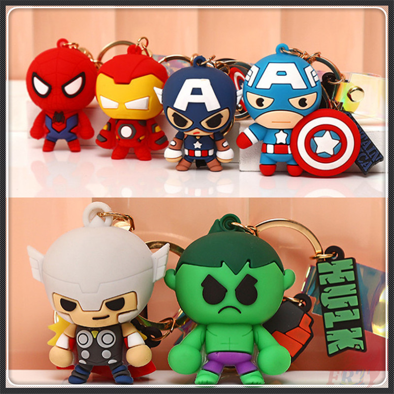 Móc khóa silicon nhân vật siêu anh hùng The Avengers Người Sắt /Người Nhện/Đội trưởng Mỹ/ Hulk/Thor 6 kiểu dáng xinh xắn