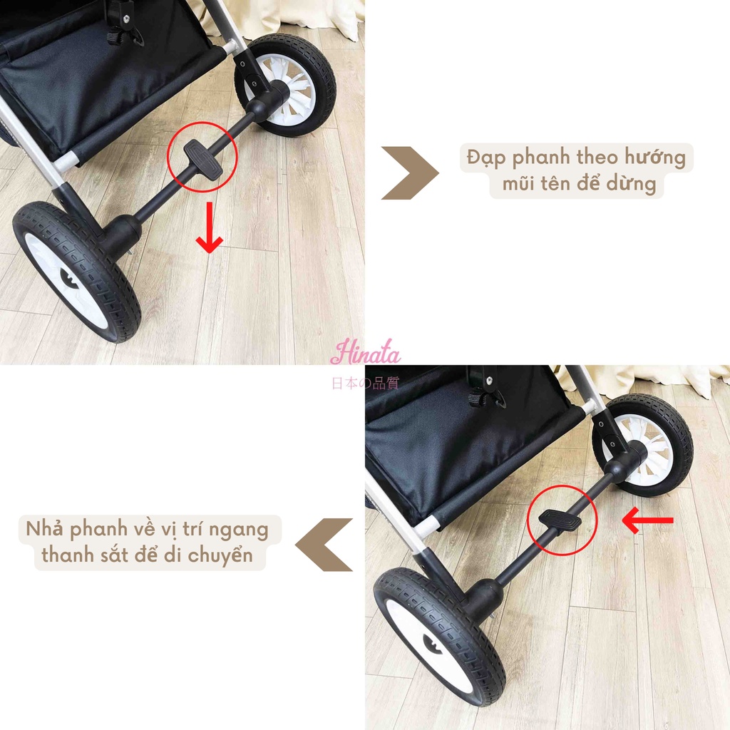 Xe đẩy nôi đi động cao cấp gấp gọn 3 trong 1, đẩy 2 chiều thuận tiện HINATA - XD10