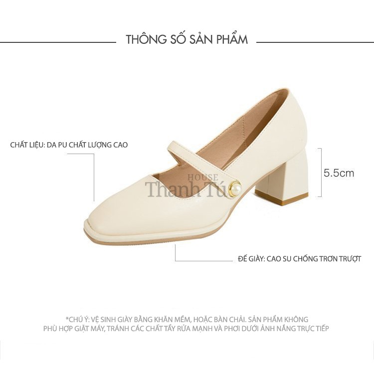 Giày Cao Gót Nữ Mary Jane Mũi Vuông Vintage Cao 5cm - GD001