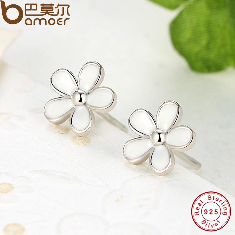 Khuyên tai Bamoer  bạc 925 hình hoa cúc sang trọng sành điệu