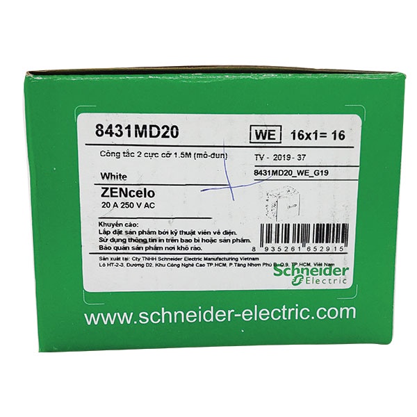 Công tắc 2 cực Schneider 8431MD20_WE_G19 20A Trắng Size 1.5M