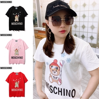 Áo Thun Tay Ngắn Cổ Tròn Chất Liệu Cotton In Hình Gấu Moschino Dễ Thương