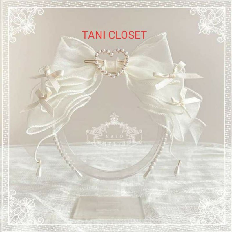 Băng Đô Lolita Trái Tim Đính Ngọc Nơ Organza