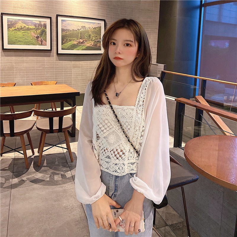 Áo SUXI tay dài phối ren thời trang quyến rũ cho nữ