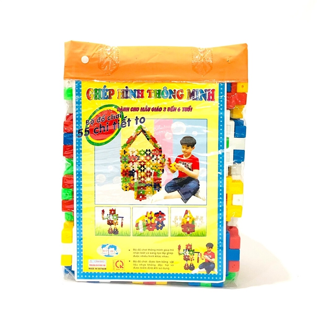 Bộ lắp ghép 55 chi tiết xếp hình thông mình dành cho trẻ made in Việt Nam