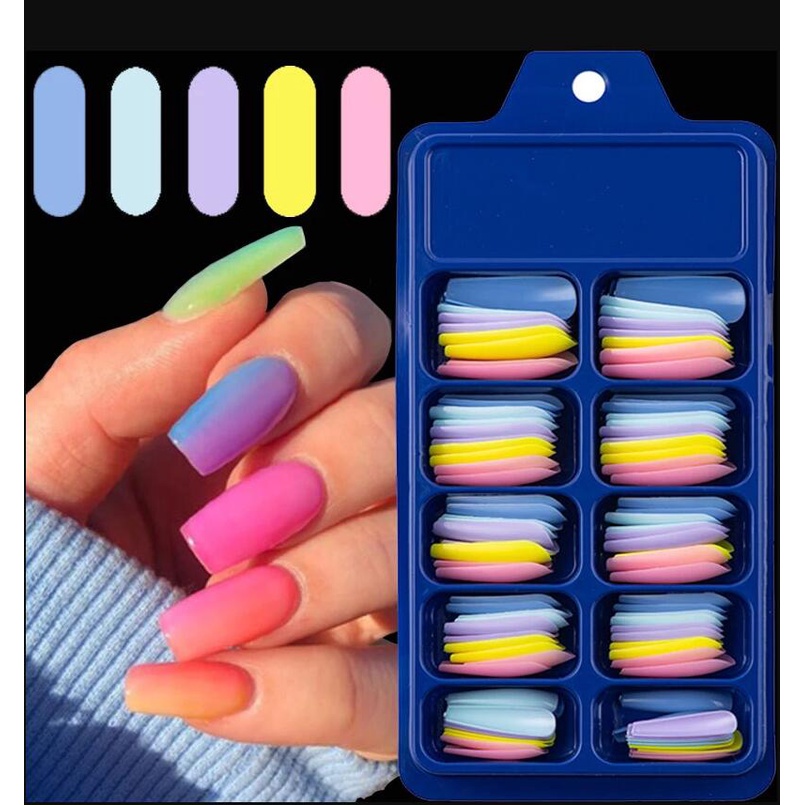 Set 100 Móng Tay Giả Hình Vuông Bằng acrylic full Viền Không Kèm Keo