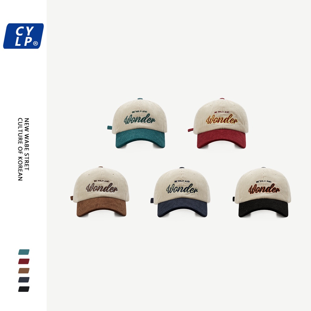 Mũ lưỡi trai nhung kẻ ghép vải thêu chữ thời trang thu đông Hàn Quốc cho cặp đôi