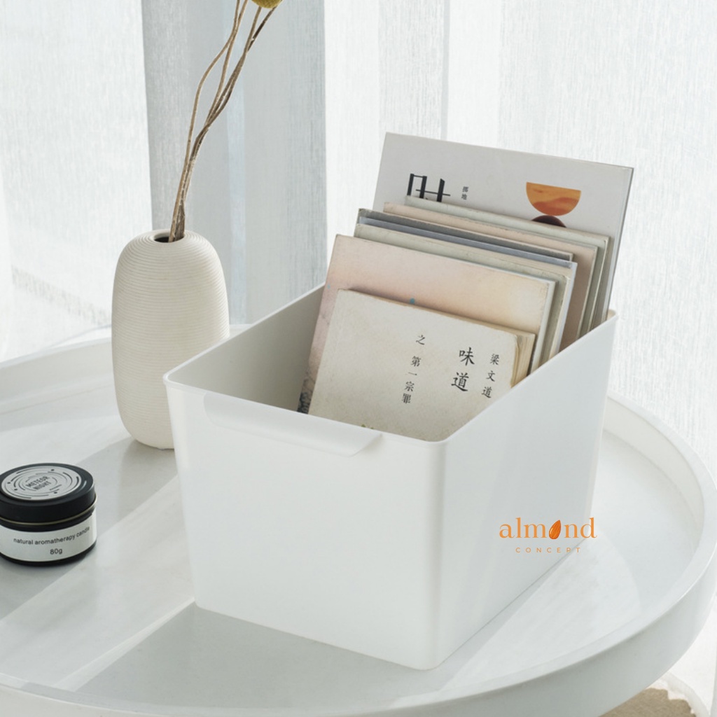 Khay Nhựa Hộp Đựng Đồ Nhà Bếp, Phòng Khách, Phòng Ngủ, Bàn Làm Việc - Có Vành Tay Cầm - Màu Trắng - almondconcept