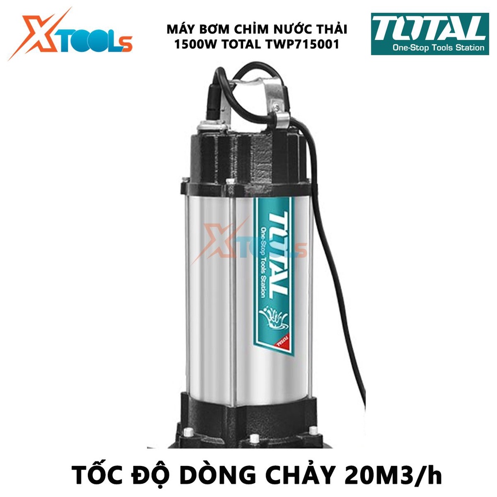 Máy bơm chìm chất thải TOTAL TWP715001 Máy bơm chìm nước thải 1500W Tốc độ dòng chảy tối đa 20M3/h tưới tiêu, bơm hút