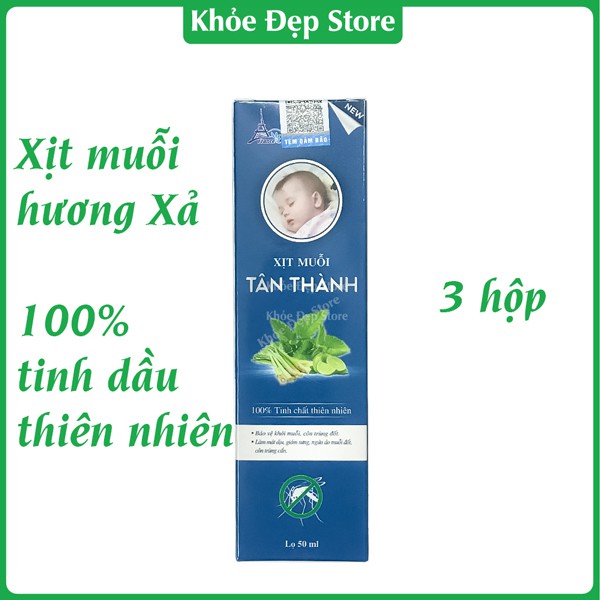 3 hộp chai xịt muỗi hương xả Tân Thành cho bé thảo dược - Chai thảo mộc 50 ml