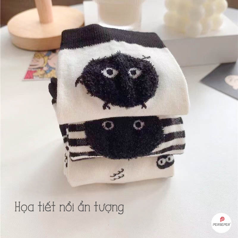 Tất cổ cao họa tiết dễ thương, set 3 đôi tất vớ chất liệu cotton thoáng mát - Cherry Shop