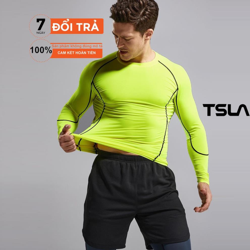 Áo combat bó cơ nam TSLA tay dài form ôm body co dãn phù hợp chơi thể thao bóng đá, bóng rổ, gym, work out ྇